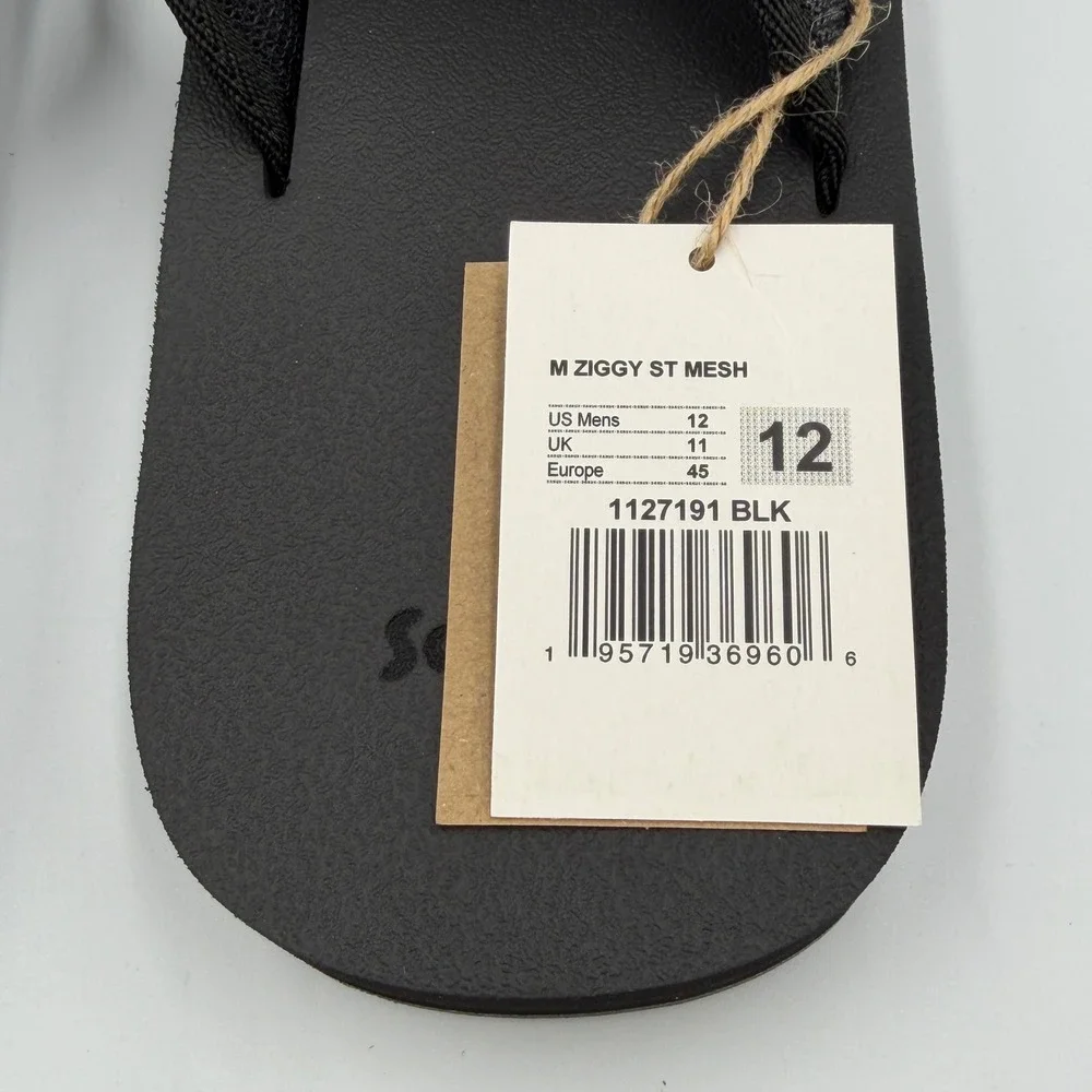 Sanuk Ziggy ST Mesh Flip Flops Mens 12 Black 1127191 Soft Top Sandals **NEW**